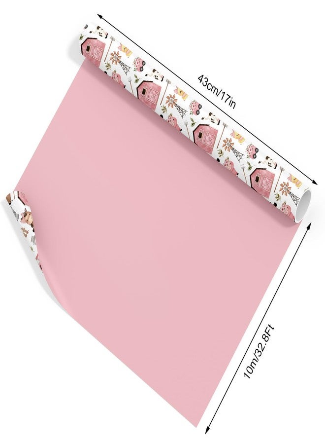 FYSUIMU Farm Animal Wrapping Paper - Mini Roll - 17 Inch x 32.8 Ft Pink Barnyard Gift Wrap Paper Double-Sided Art Paper for Home Party DIY Crafts Supplies - Image 3